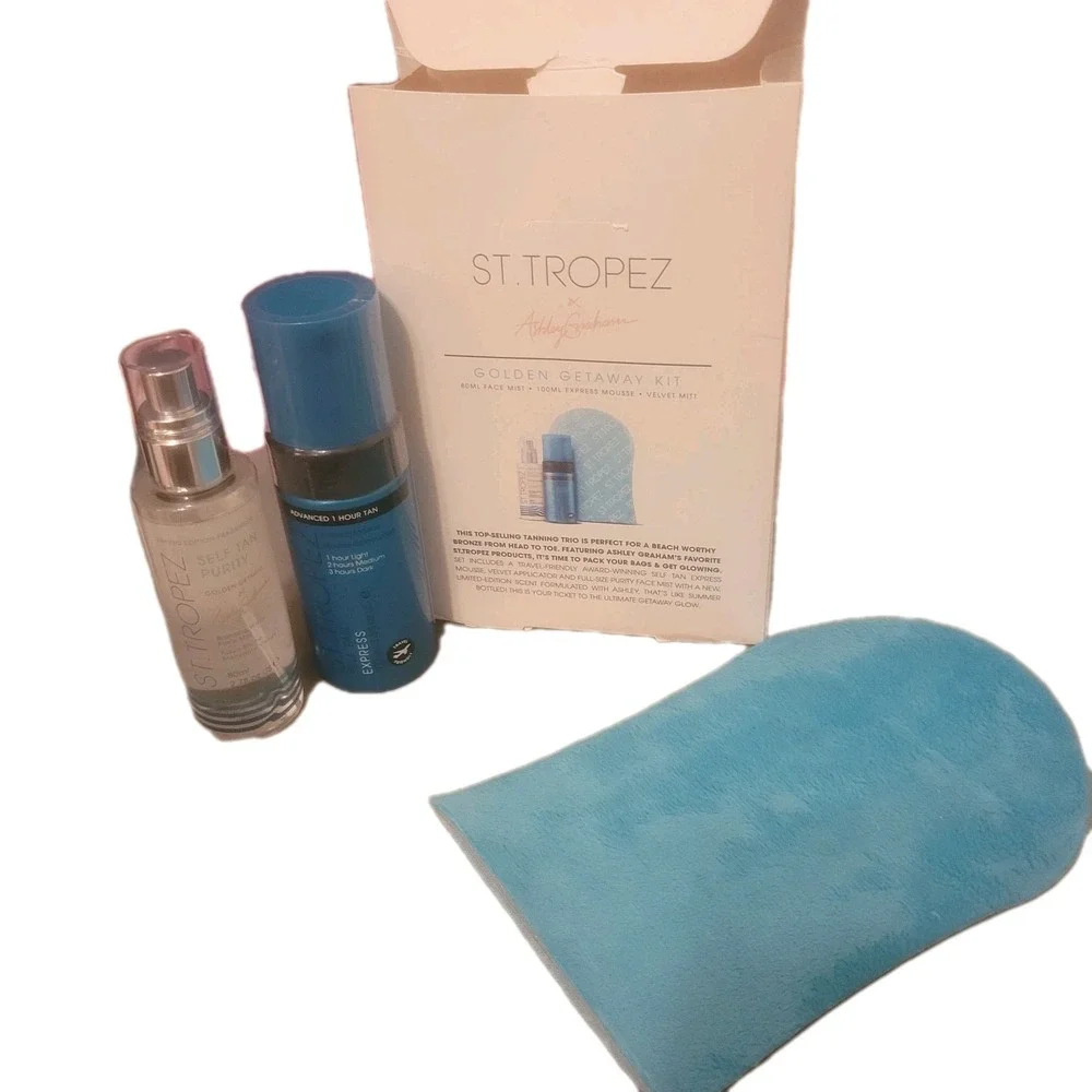 St. Tropez Self Tan Golden Getaway Kit 3-Piece Face Mist, Mousse, & Mitt Set New